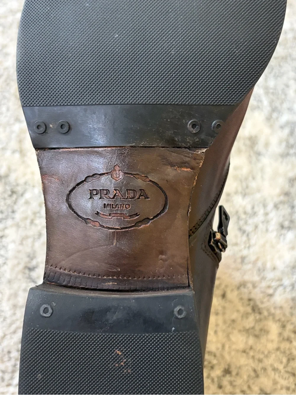 Vintage Prada Brown Leather Zip-Front Boots Men’s Size 9 EUC Made in Italy - Picture 9 of 13